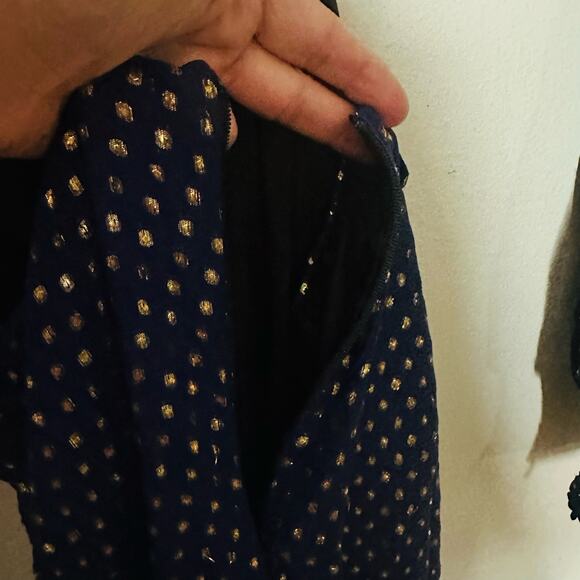 DELFI Collective Cerise Cutout Middle Blue Metallic Gold Dotted Gown Dress L - Picture 15 of 15